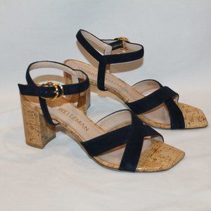 NEW STUART‎ WEITZMAN NAVY STRAPPY SUEDE CORK SANDALS 9.5 $450
